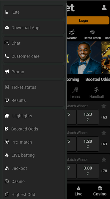 KiliBet mobile menu
