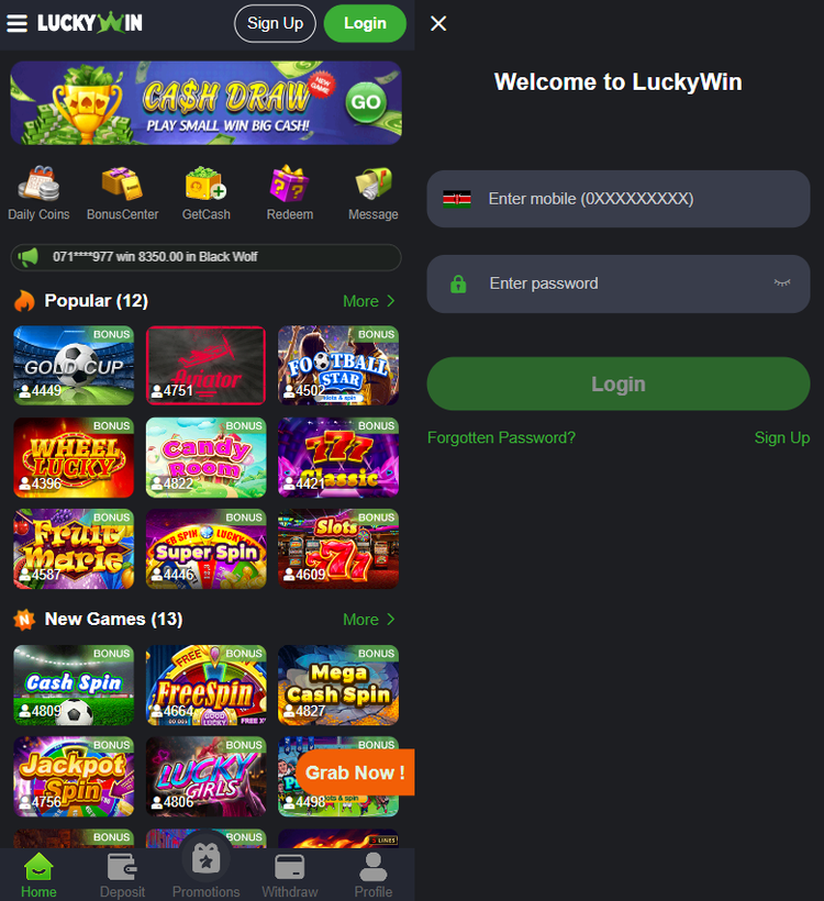 LuckyWin app Kenya login