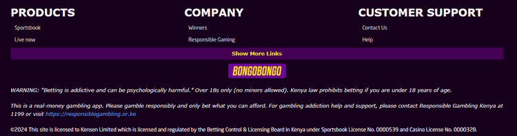 Bottom menu on the BongoBongo website