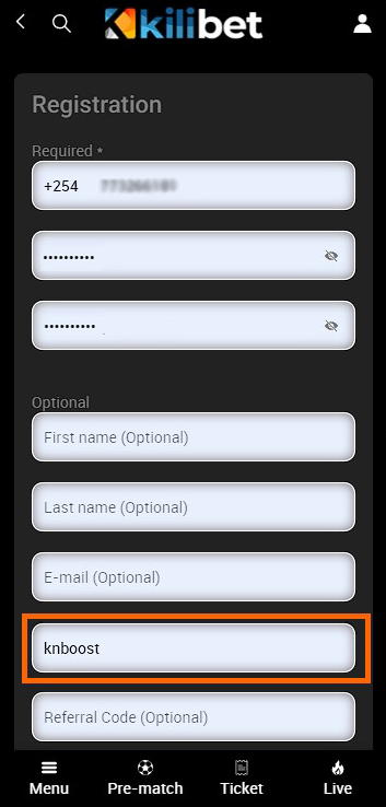 Kilibet registration form