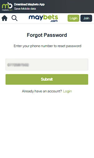 MayBets forgotten password