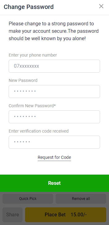 OdiBets Password recovery