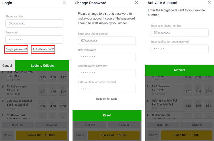 Odibet registration pages