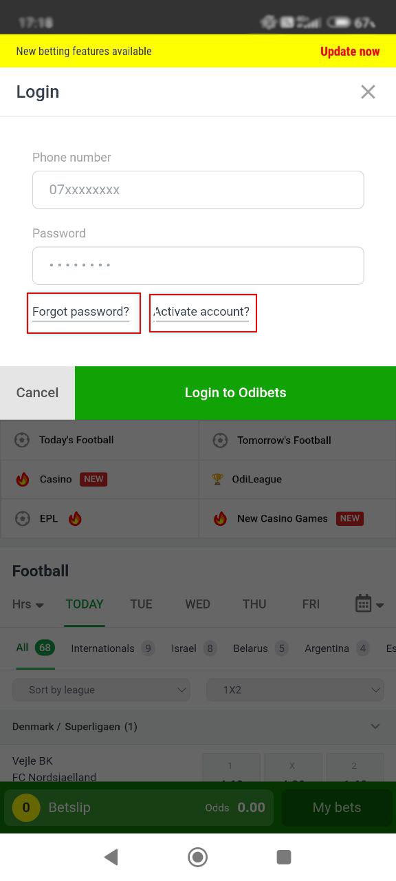 OdiBets login app