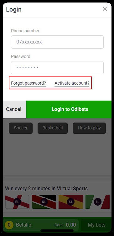 OdiBets login 