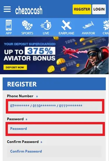 Chezacash Registration Form