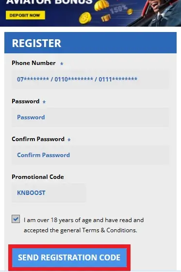 Chezacash Submit Registration Button