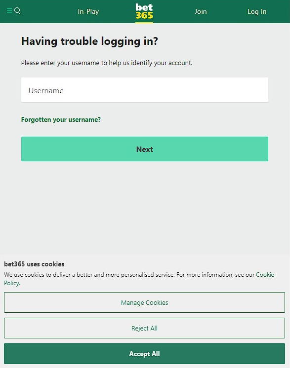 bet365 troubles wuth login page