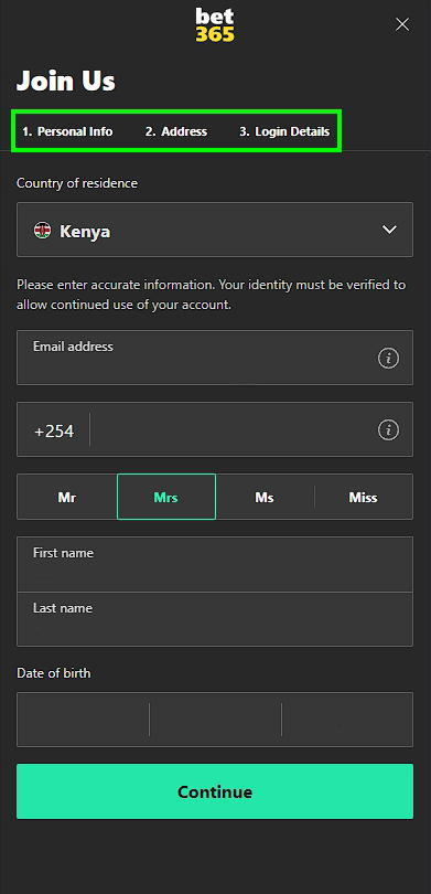 bet365 registration first page