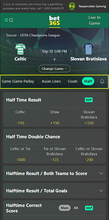 bet365 sports page