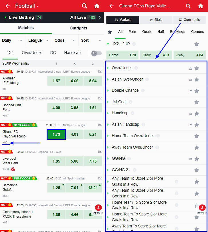 sportybet betting markets