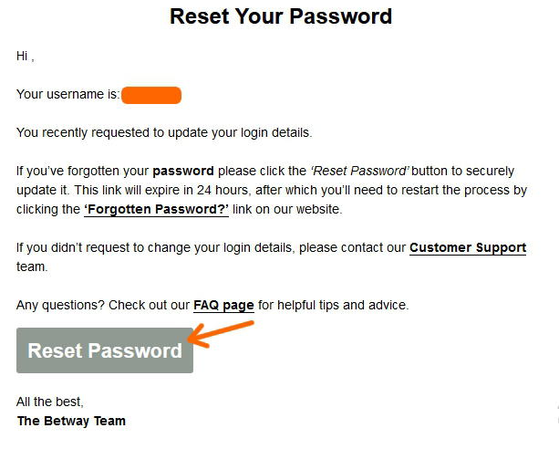 Betway assword recovery email