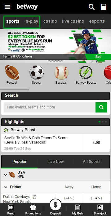 Betway sports page