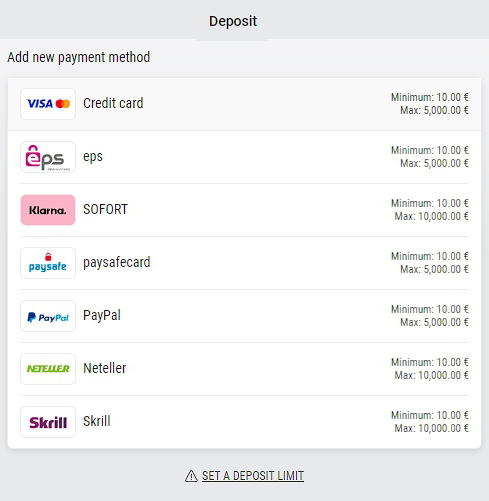 Bet at Home Deposit varients