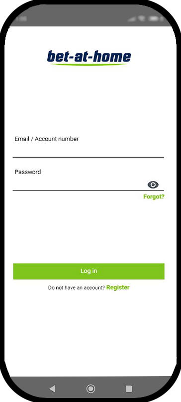 Bet at Home log in the app form