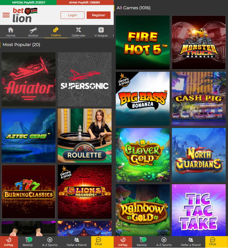 Casino in the app on Android