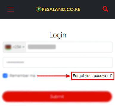 pesaland password recovery