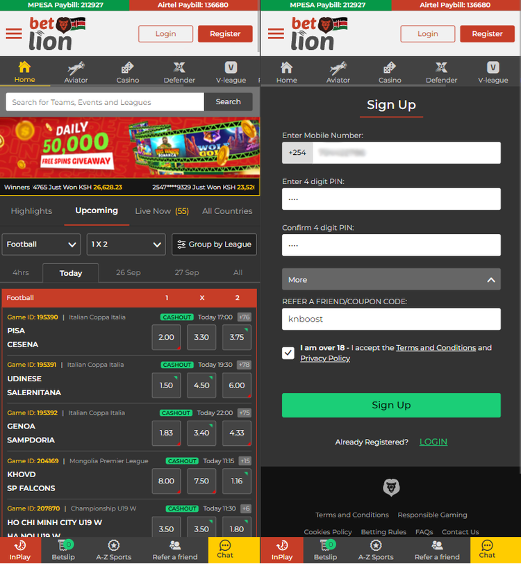 Registration in the bookmaker's mobile application