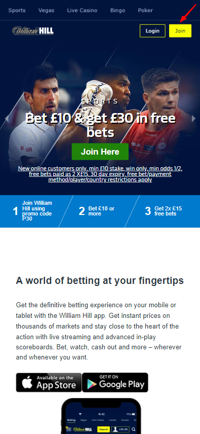 Registration in the bookmaker's mobile application