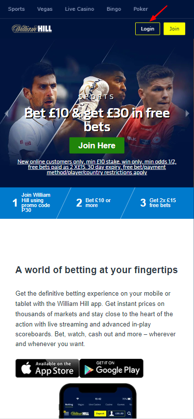 William Hill app login