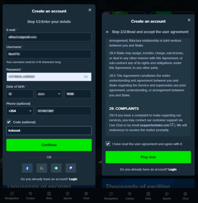 Registration on the bookmaker's website