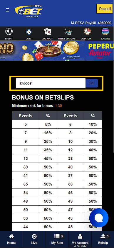 inbet promo code page