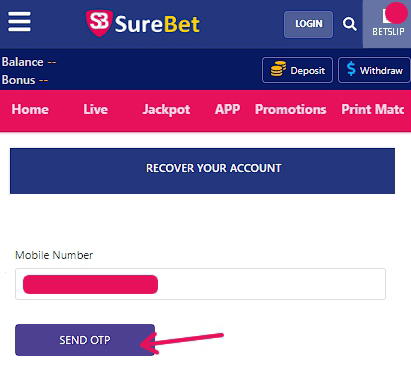 surebet forgotten password