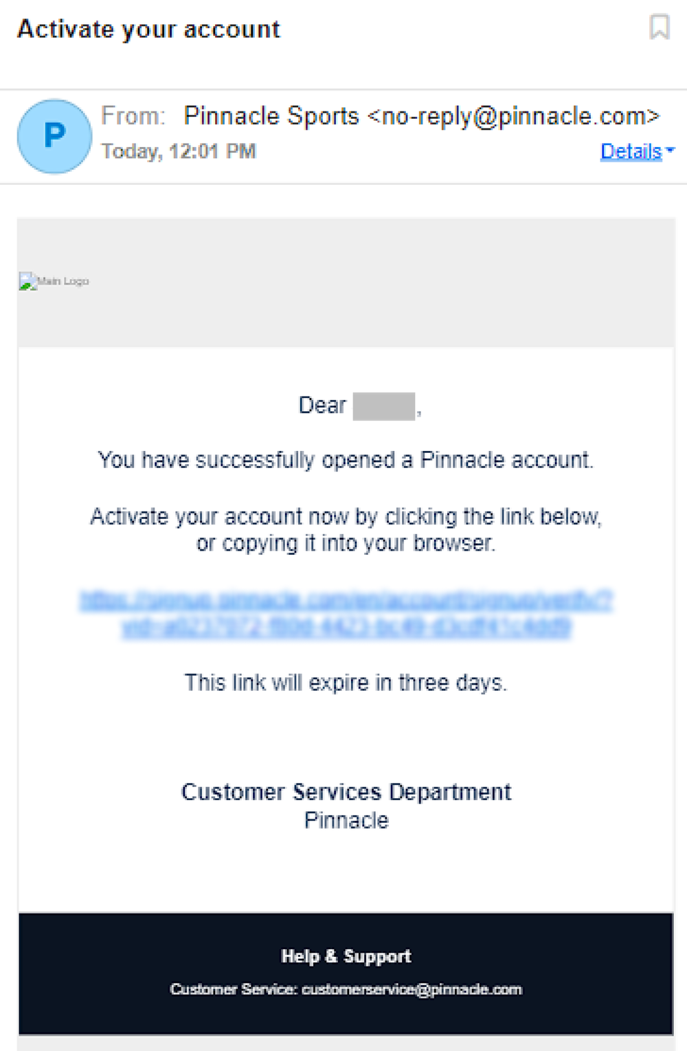 pinnacle account activation 