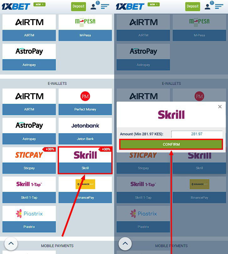 Does 1xBet accept Skrill?

