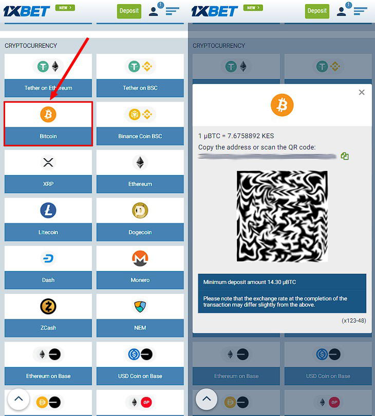 cryptocurrency deposit at 1xbet