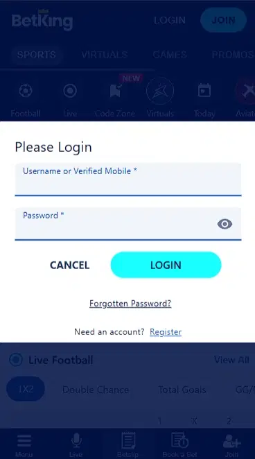 How to log into my Betking account via app?