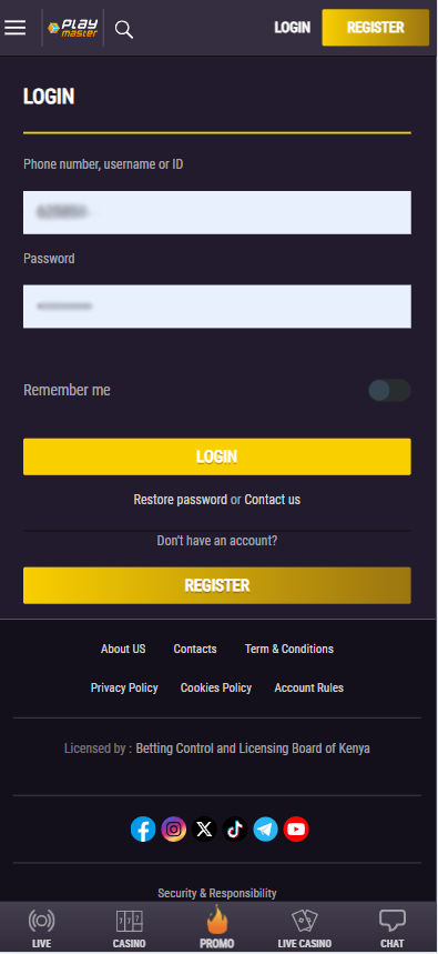 Playmaster Kenya login