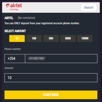 Deposit via Airtel