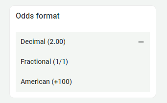 Selecting the format of the odds