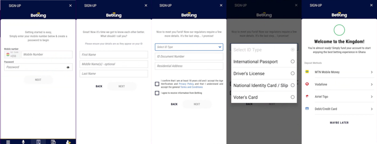 Registration in the Betking mobile app