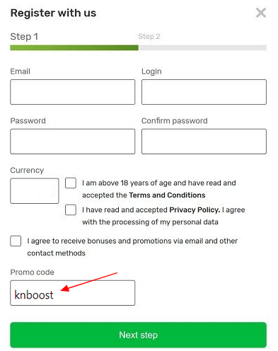 Bonus code activation during the registration form