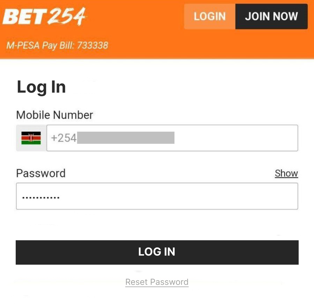 bet254 how to login