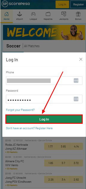 Scorepesa how to login