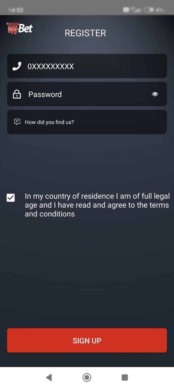 M-Bet app registration form
