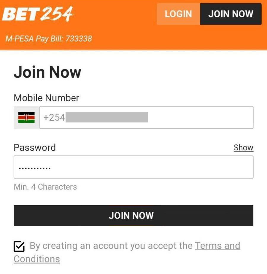 Bet254 registration form

