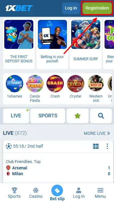 1xBet Kenya Registration Button