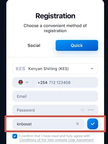 How to activate the 1win Kenya bonus code?