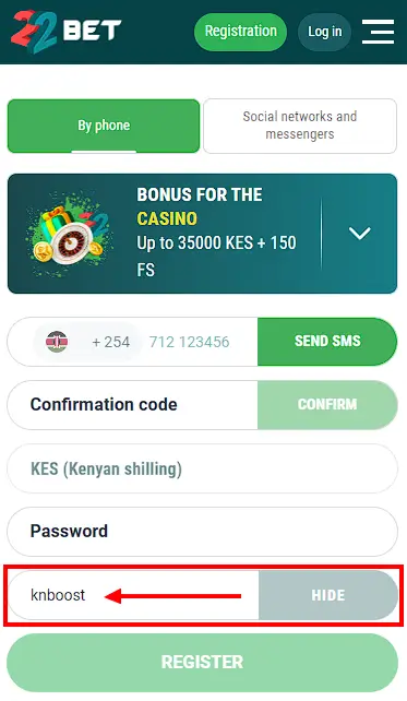 22bet promo code field