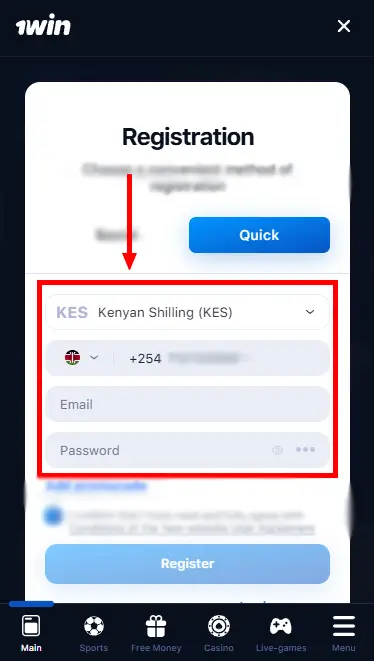 1win Bonus - Registration Form