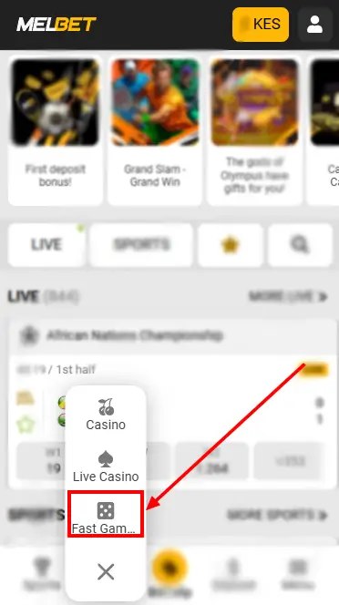 Melbet Fast Game Button On Home Page