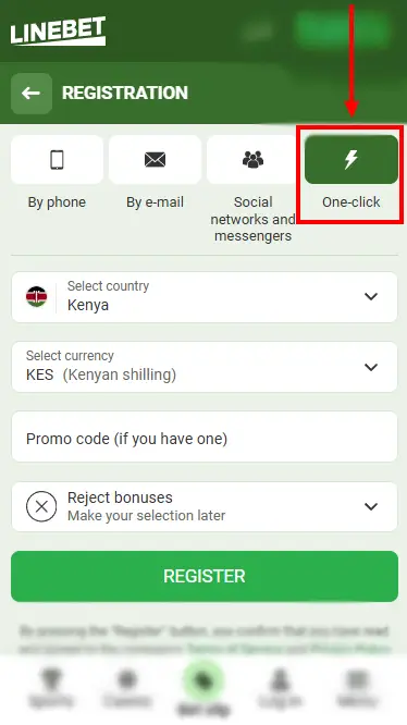 Linebet Aviator Kenya - Registration Form By One-Click