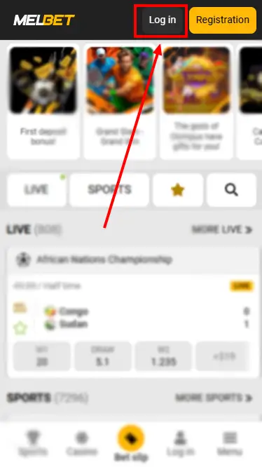 Log In Button On The Melbet Home Page