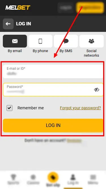 Log In Form On Melbet