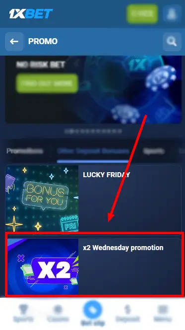 1xBet Bonus Kenya - Wednesday Bonus Button