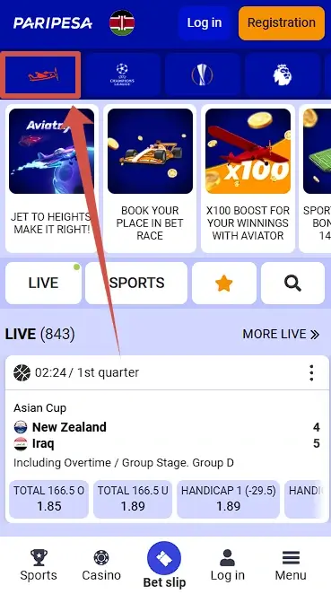Where to find Aviator on Paripesa Kenya?